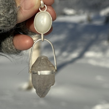 White Priestess white natural moonstone with double terminated enhydro from the Himalayas