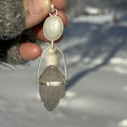 White Priestess white natural moonstone with double terminated enhydro from the Himalayas