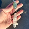 Aquamarine with cat's eye effect with Lemurian crystal with inclusions