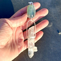Aquamarine with cat's eye effect with Lemurian crystal with inclusions
