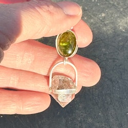 Green tourmaline with Herkimer diamond with inclusions