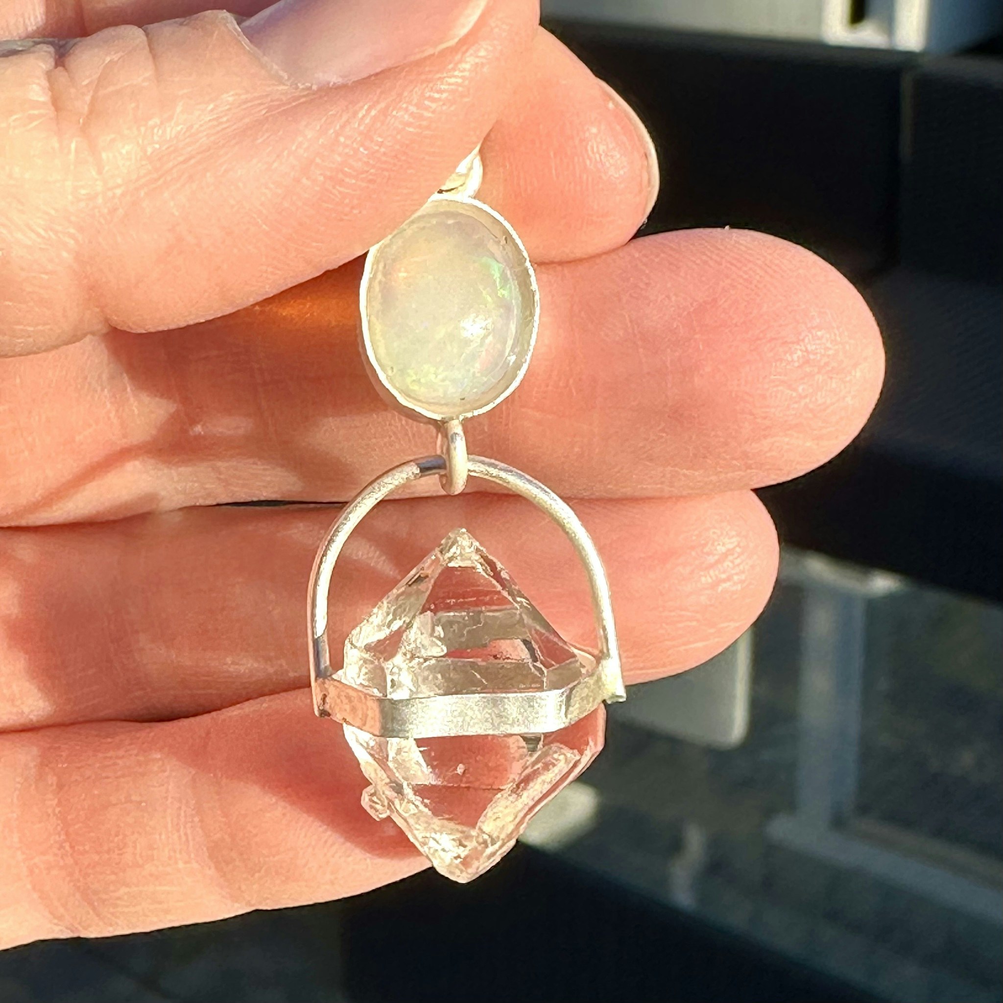 Velo opal med Herkimer diamant