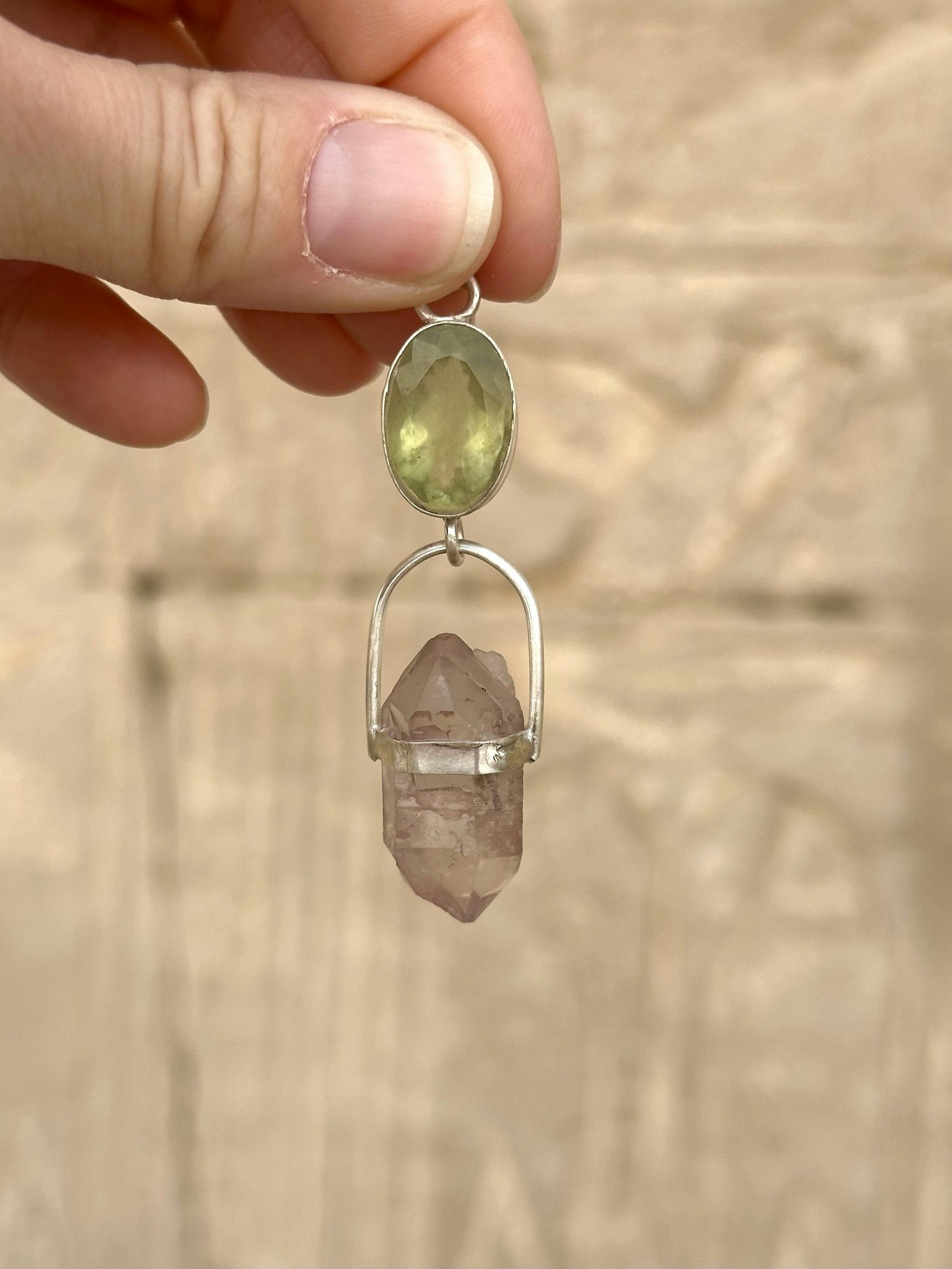 Golden beeyll with double terminated pink lemurian