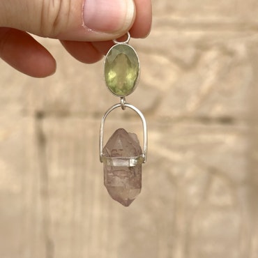 Golden beeyll with double terminated pink lemurian