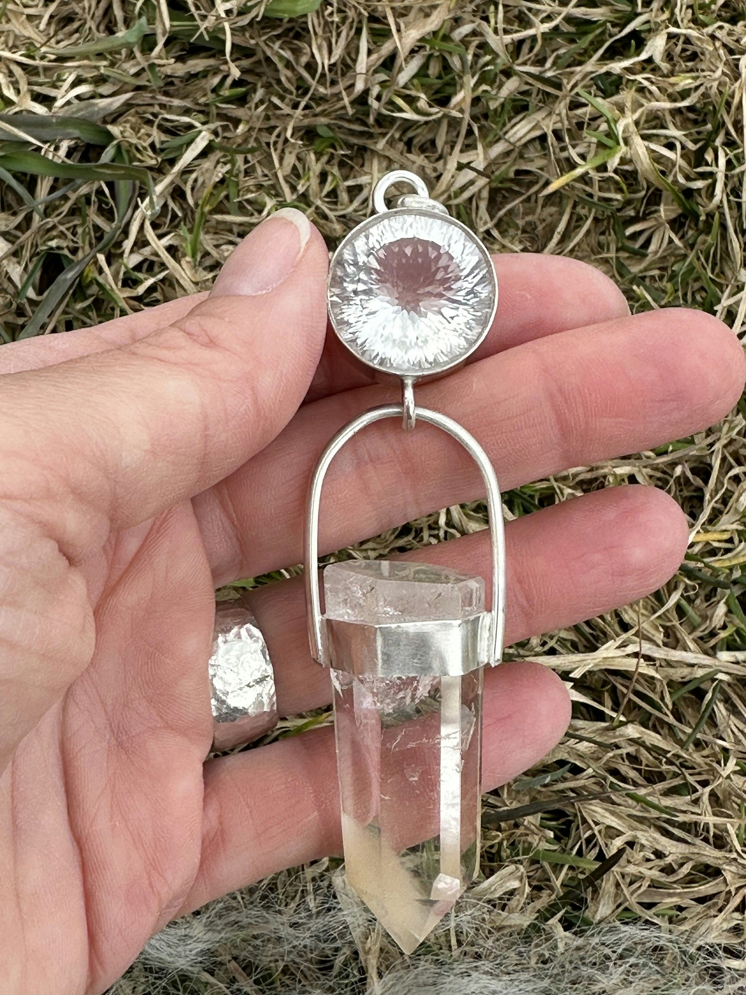 Clear quartz crystal with Angel Feather quartz