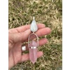 Rainbow moonstone with rose quartz Vogel crystal