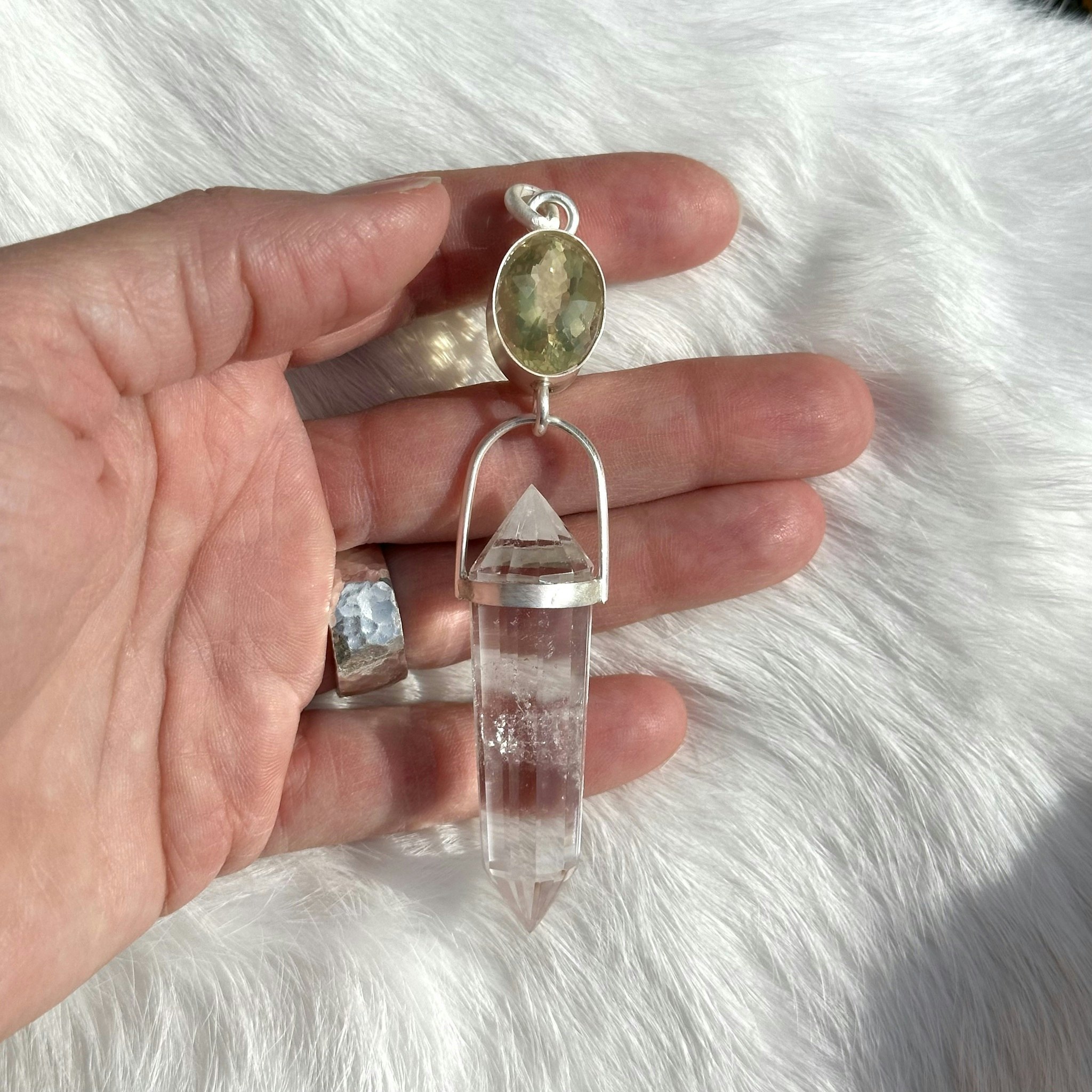 Golden beryll with clear quartz Vogel crystal