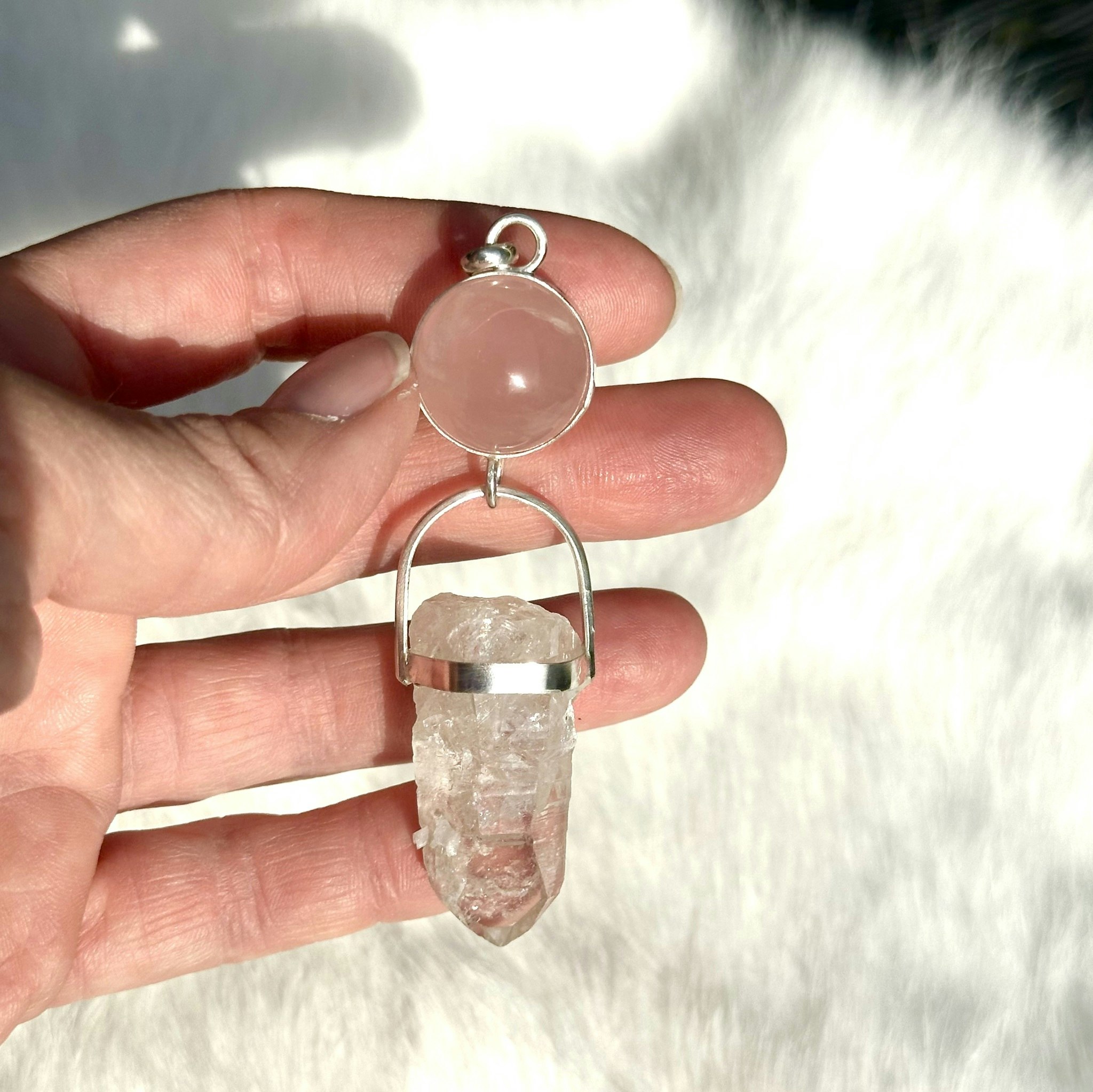 Star Rose Quartz with amazing quartz crystal from Sweden
