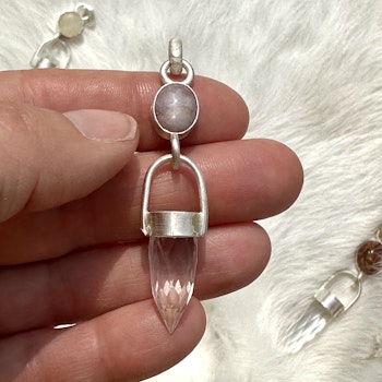 “White Queen” Star Ruby with faceted clear quartz