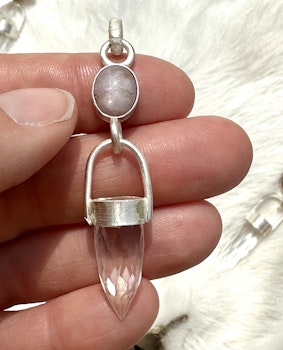 “White Queen” Star Ruby with faceted clear quartz