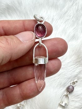Mary Magdalene, Pink Tourmaline with Faceted clear quartz