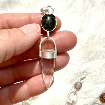 Merin, Green Tourmaline with clear faceted quartz