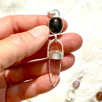 Merin, Green Tourmaline with clear faceted quartz