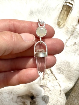 Metatron, fire opal with clear faceted quartz