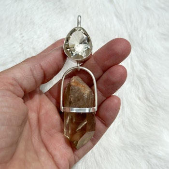 White buffalo woman, apricot rainbow moonstone with African citrine