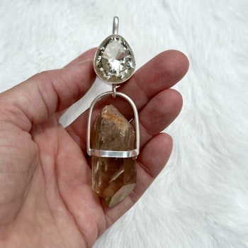 White buffalo woman, apricot rainbow moonstone with African citrine