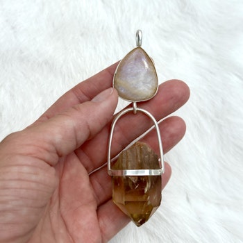 Hathor/Sarasvati- Apricot Rainbow Moonstone with African Citrine