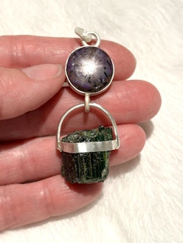 Godess Diana  Star Ruby with raw green tourmaline
