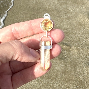 Bridget Godess of the eternal flame, citrine with white lodolite with phantoms