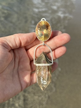 The Golden Dragon and The Golden Egg, big citrine with naturally doublr terminated Lodolite