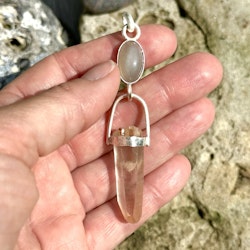 Green natural moonstone with very special phantom pink Lemurian