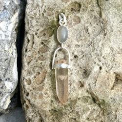 Green natural moonstone with very special phantom pink Lemurian