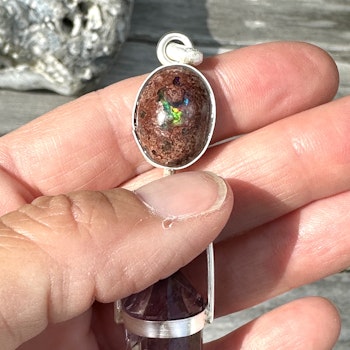 Mexican Fire Opal with Amethyst Vogel crystal with phantoms