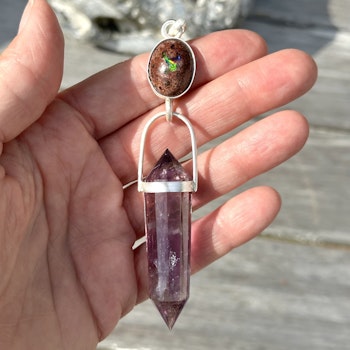 Mexican Fire Opal with Amethyst Vogel crystal with phantoms