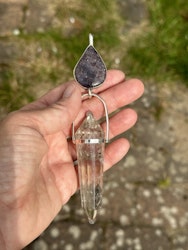 Masterpiece, Jesus and Mary Magdalene.   Iolite with Sunstone and Qlear Quartz Vogel Crystal. Heaven and earth.