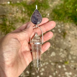 Masterpiece, Jesus and Mary Magdalene.   Iolite with Sunstone and Qlear Quartz Vogel Crystal. Heaven and earth.