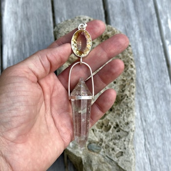 Masterpiece- expansion of light. Golden dragon and Unicorn energy.  Citrine with clear quartz Vogel crystal