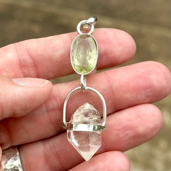 Merlins daughter and the fairy kingdom, Star crystalline-Golden Beryl with double terminated clear Quartz crystal