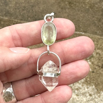 Merlins daughter and the fairy kingdom, Star crystalline-Golden Beryl with double terminated clear Quartz crystal