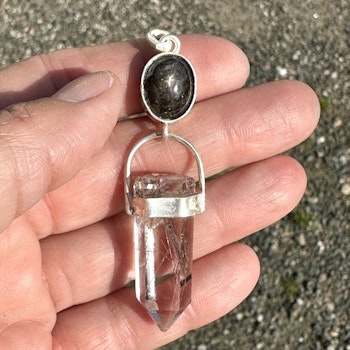 Star Diopside “Black Star” with silver Rutilated Quartz.