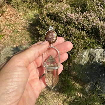 Cosmic Frequency   “The whole magic kingdom”  Fire Agate with Double Terminated Lodolite