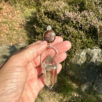 Cosmic Frequency   “The whole magic kingdom”  Fire Agate with Double Terminated Lodolite