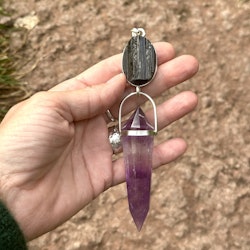 Wand of Kali- masterpiece Black Tourmaline with Amethyst Vogel crystal