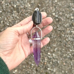 Wand of Kali- masterpiece Black Tourmaline with Amethyst Vogel crystal