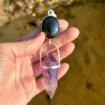 Masterpiece- Rainbow Obsidian with Amethyst Vogel.  Stellar Collection