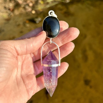 Masterpiece- Rainbow Obsidian with Amethyst Vogel.  Stellar Collection