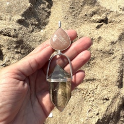Natural Moonstone with a Golden Shimmer, with naturally double terminated Lodolite