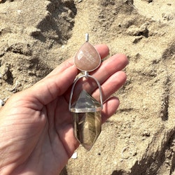 Natural Moonstone with a Golden Shimmer, with naturally double terminated Lodolite