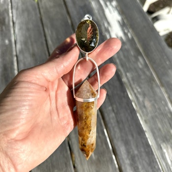 Golden Dragon collection  Masterpiece - Honey Quartz with Golden Healer Vogel- Dragon wolf.