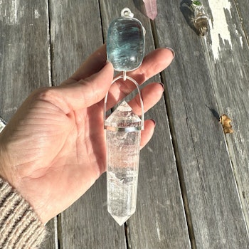 Pleiadan Masterpiece - Aquamarine with cat eye effect with 24 sided Vogel