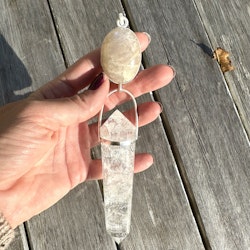 Pleiadian High Priestess - Apricit Rainbow Moonstone with 24 sided Clear Quartz Vogel