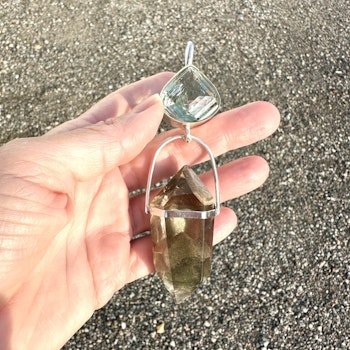 Sacred union  Green Amethyst with double terminated Lodolite