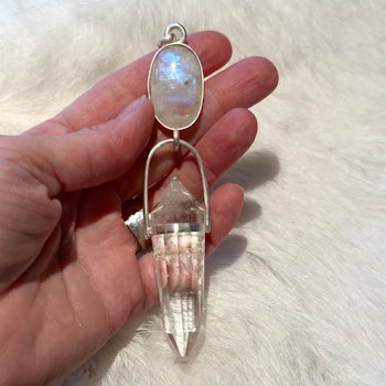 White Priestesses, Lady of the Lake. Rainbow Moonstone with Clear Quartz Vogel