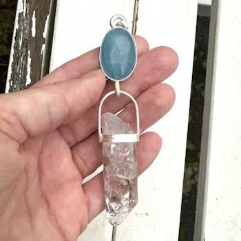 Dark Aquamarine with Himalayan quartz with inclusions