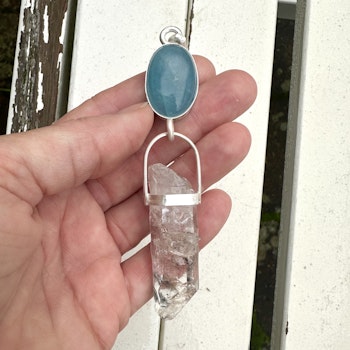 Mermaid light codes- Dark Aquamarine with Himalayan quartz with inclusions