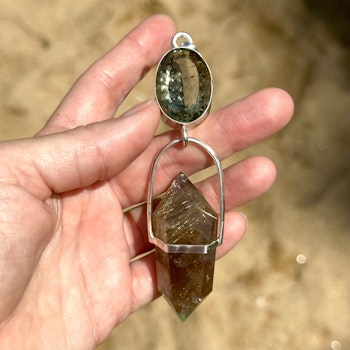 The Golden one- Green Amethyst with Gold Rutilated Quartz